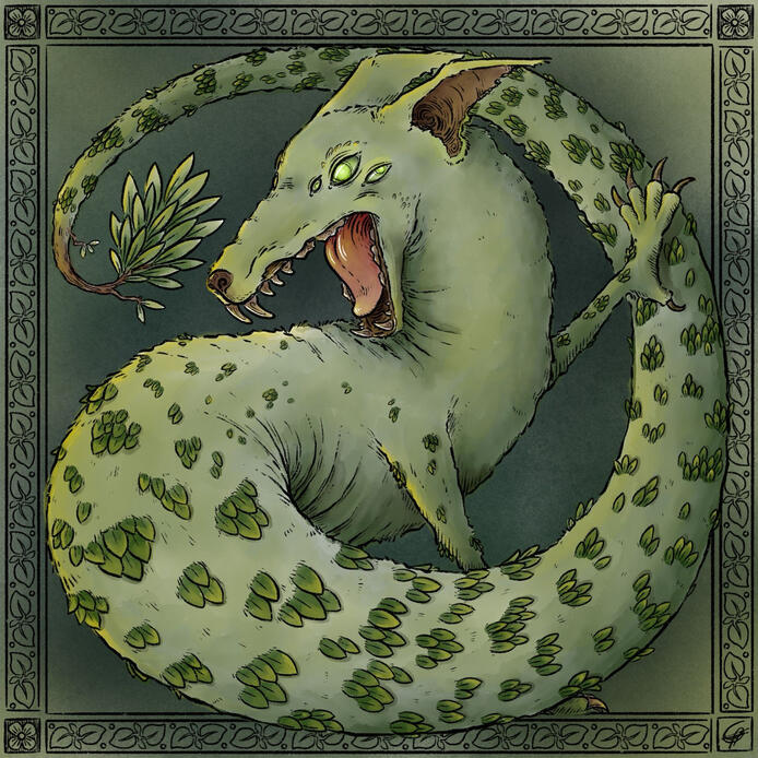 Colour illustration of a dog wyrm type creature