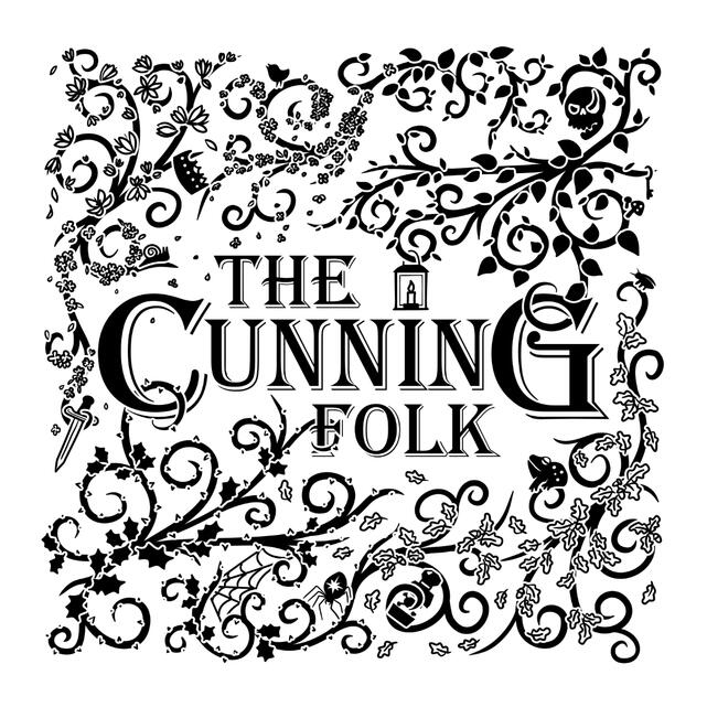 Front of a book titled The Cunning Folk with ornate ivy and plant vectors around the edges