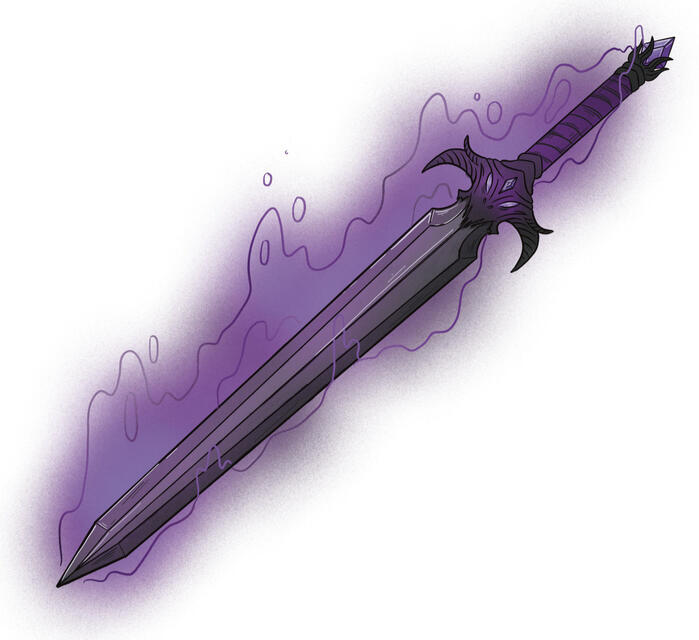 Illustration of a purple glowing sword with a demonic looking hilt